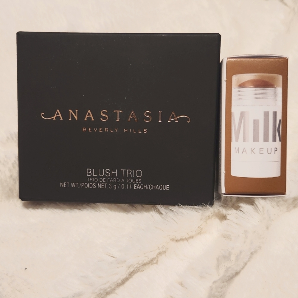 Anastasia Blush Trio in Peachy Love + Milk Makeup Matte Bronzer in Baked, New